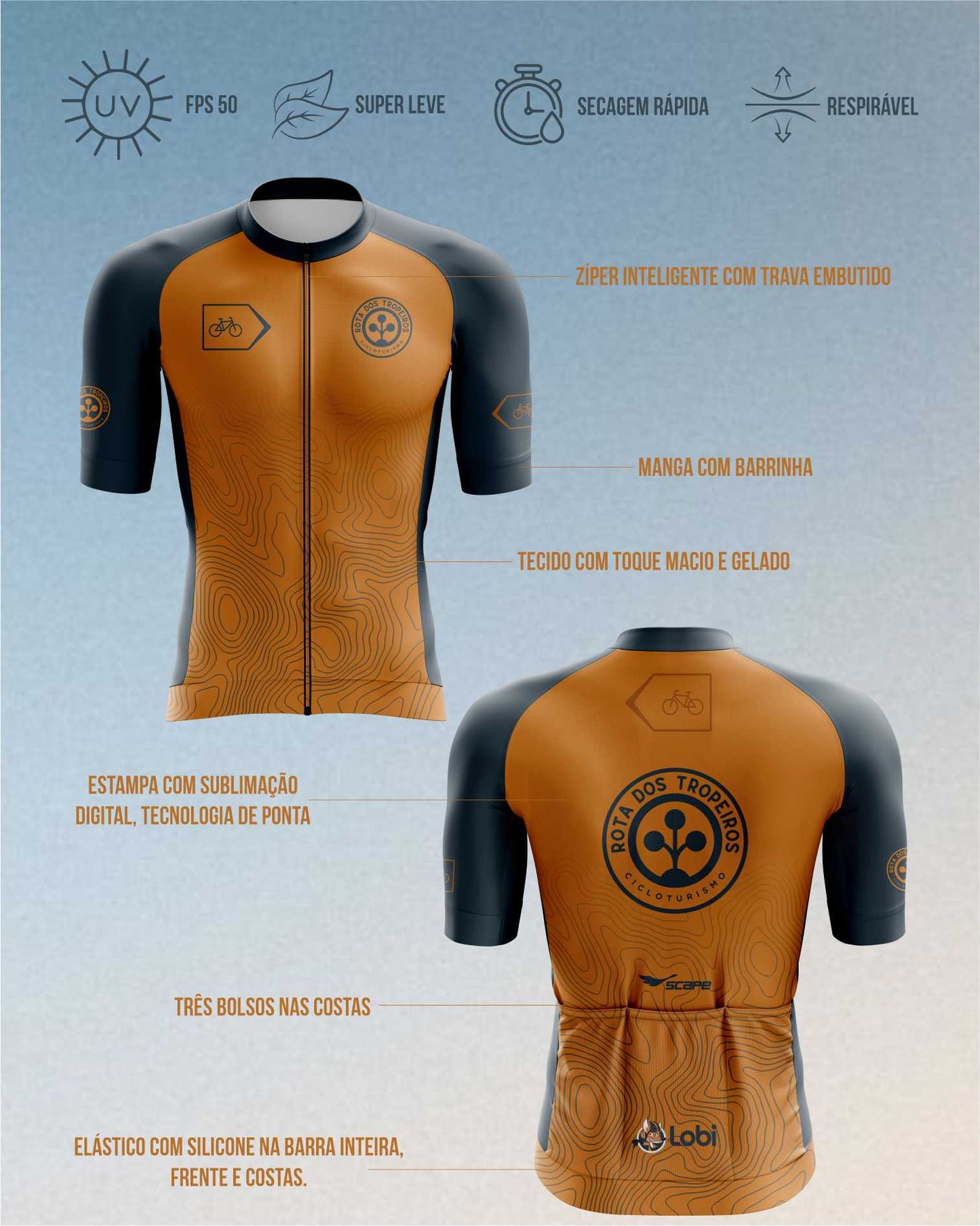 Camisa Ciclismo Rota dos Tropeiros Cinza Scape